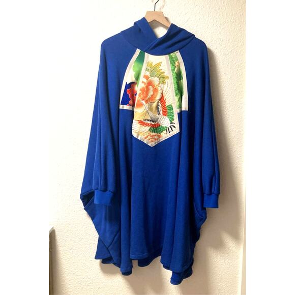 80s Sachi New York Blue Art Coat Cape Embroidered Appliqué vintage - Picture 1 of 9